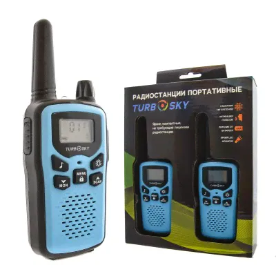 Комплект раций 2 шт TurboSky T35 BLUE. Рация TurboSky T35 синего цвета.-0